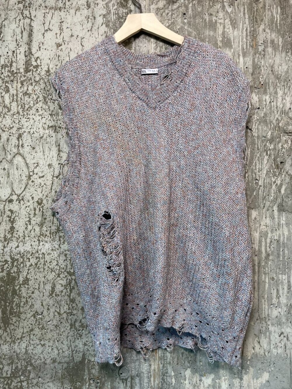 ZARA Men's Distressed Textured Knit Vest Size XL